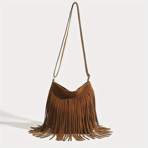 Casual Fringe Messenger Bag Vintage Suede Shoulder Bag with Tassel Crossbody for Women